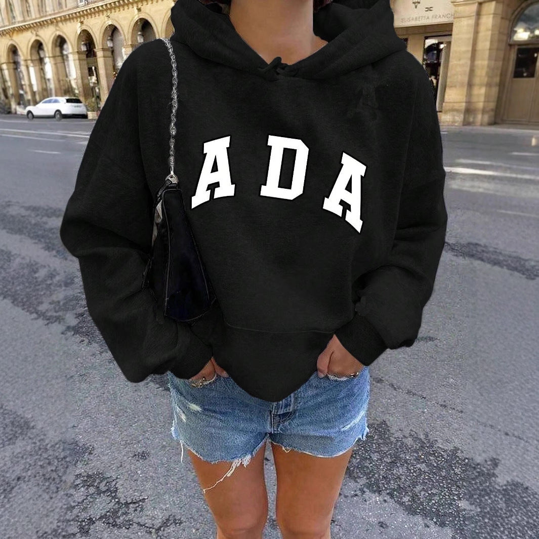 Letter Print Fleece Lined Hooded Sweatshirt