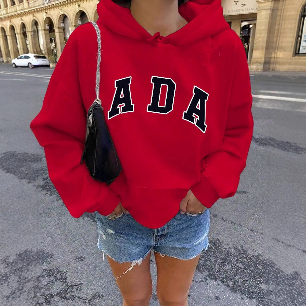 Letter Print Fleece Lined Hooded Sweatshirt