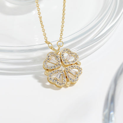Two-Wearing Love Flower Pendant Heart-to-Heart Niche Design Sense One-Style Multi-Wearing Heart-Shaped Four-leaf Clover Necklace