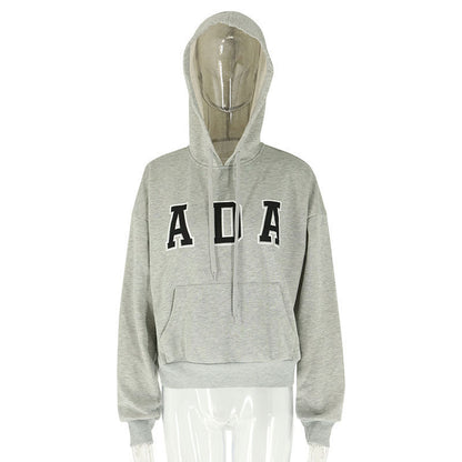 Letter Print Fleece Lined Hooded Sweatshirt