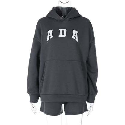 Letter Print Fleece Lined Hooded Sweatshirt