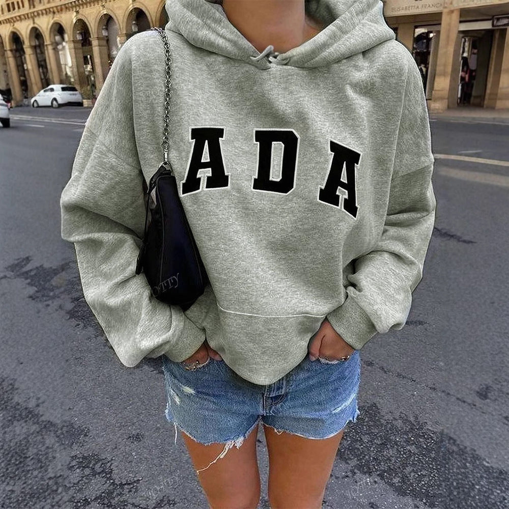 Letter Print Fleece Lined Hooded Sweatshirt