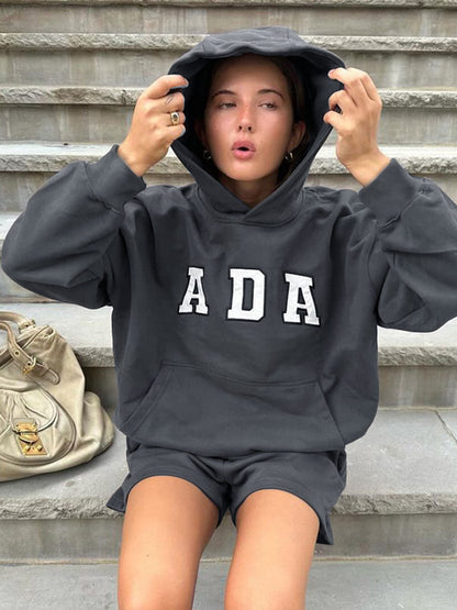Letter Print Fleece Lined Hooded Sweatshirt