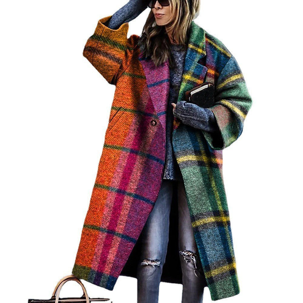 Women's Printed Woolen Lapel Coat