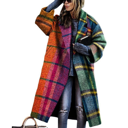 Women's Printed Woolen Lapel Coat