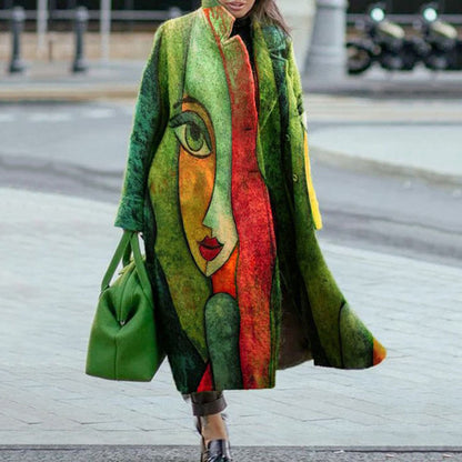 Women's Printed Woolen Lapel Coat