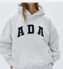 Letter Print Fleece Lined Hooded Sweatshirt