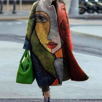 Women's Printed Woolen Lapel Coat