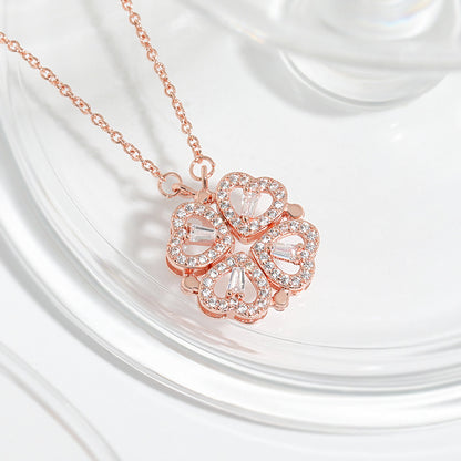 Two-Wearing Love Flower Pendant Heart-to-Heart Niche Design Sense One-Style Multi-Wearing Heart-Shaped Four-leaf Clover Necklace