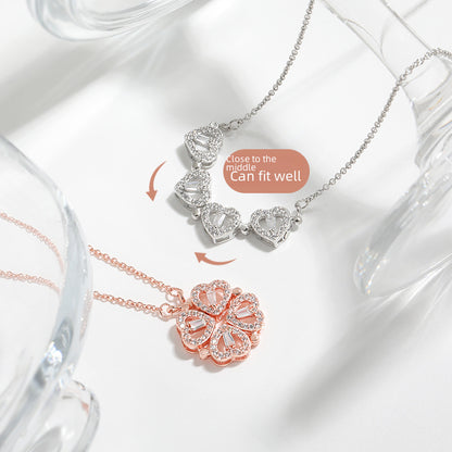 Two-Wearing Love Flower Pendant Heart-to-Heart Niche Design Sense One-Style Multi-Wearing Heart-Shaped Four-leaf Clover Necklace